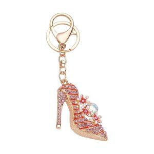 Austrian Crystal Keychain Pink High Heel Shoe Goldtone